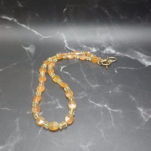SALE! Beaded Collar/Choker Necklace ORANGE w/GOLD Toggle Clasp 14" 90s/Y2K